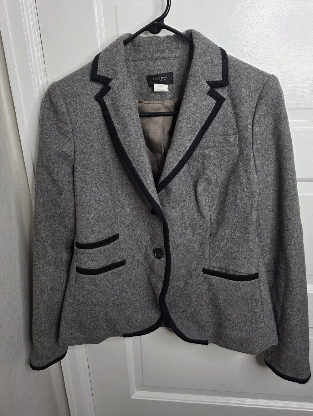 J Crew Schoolboy Blazer Womens Gray Jacket Wool Black Trim Button Size 6